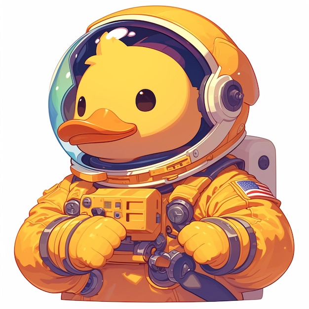 Een eend astronaut cartoon stijl