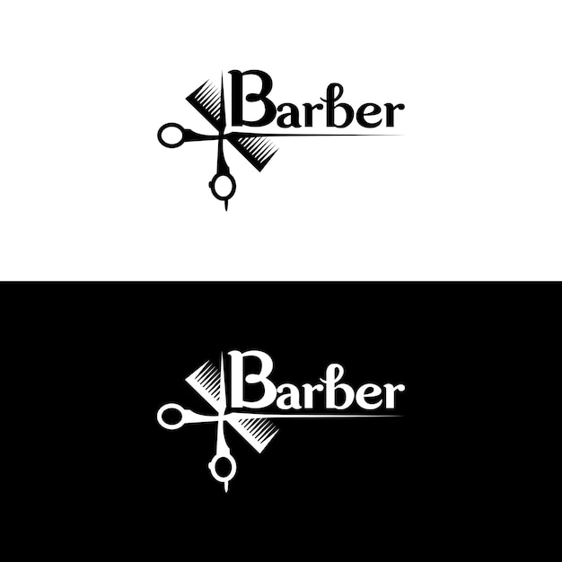 Vector een eenvoudige en elegante artistieke logo-ontwerp sjabloon in de vorm van schaar en haarkam voor een barbier