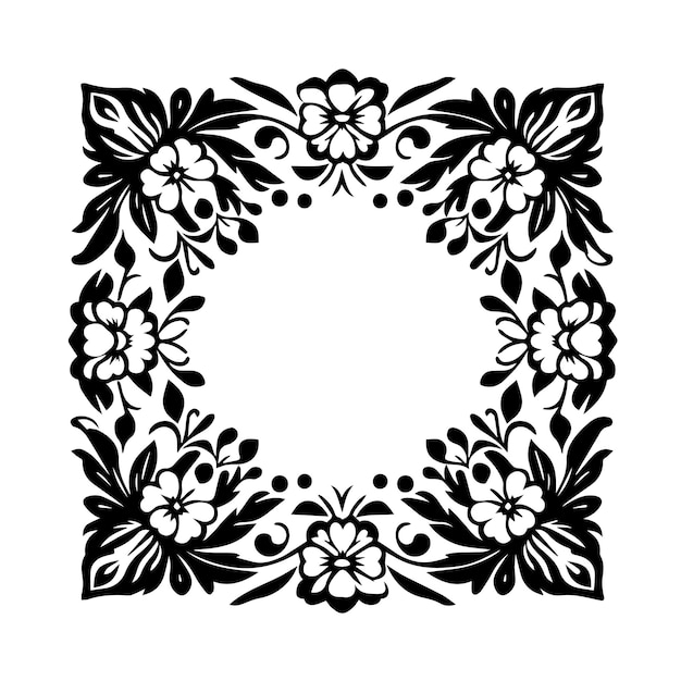 Vector een eenvoudige en minimalistische vierkante bloemige klassieke frame rand met een stencil ontwerp stijl