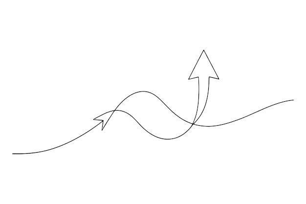 Een eenvoudige lijntekening van een pijl die lijn opwaarts beweegt met vectorillustratie op witte achtergrond