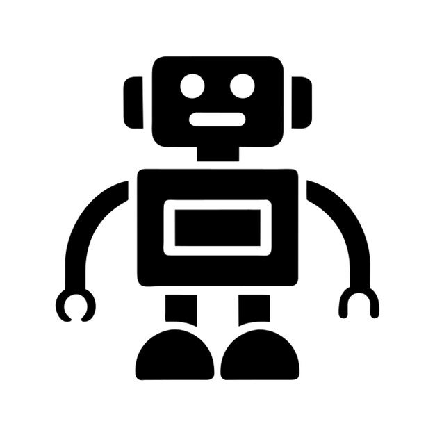 een enkel zwart-wit glimlachend robot icoon