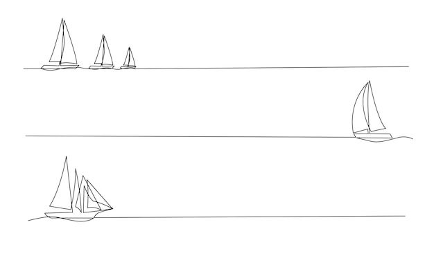 Vector een enkele doorlopende lijn kunst zee boot icoon jacht reis toerisme concept silhouet symbool ontwerp één schets omtrek tekening vector illustratie