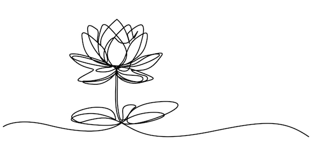 Een enkele doorlopende lijn tekening Lotus Water Lily Doorlopende Lijn Illustratie Bloem lotus