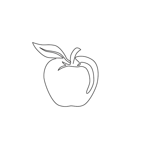 Een enkele doorlopende lijn tekent het logo van de hele biologische appelboomgaard. Icon van de verse zomerfruittuin.