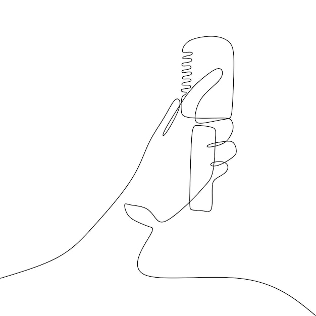 Een enkele doorlopende lijn van de hand die de microfoon vasthoudt