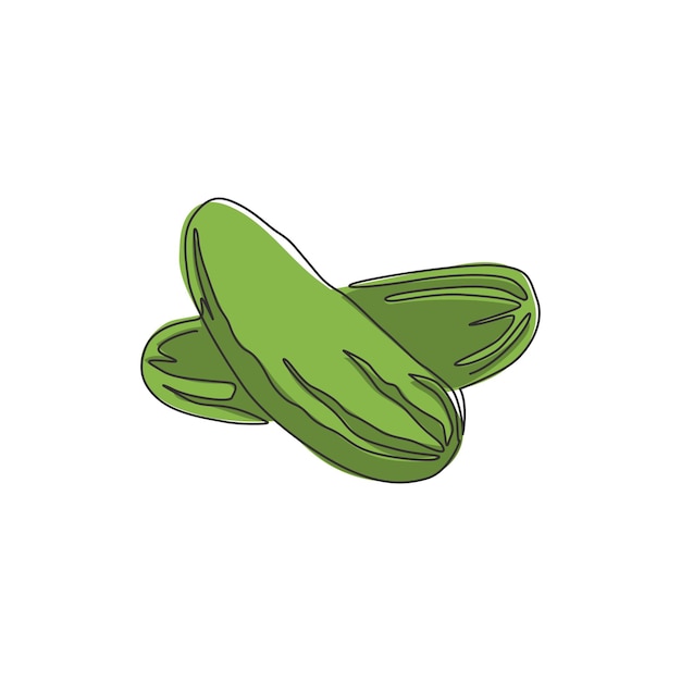 Een enkele doorlopende lijntekening van een hele gezonde komkommer voor het logo van de boomgaard Icon van verse groenten