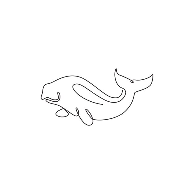 Een enkele doorlopende lijntekening van een schattige dugong voor een maritiem logo Vectorillustratie van een zeekoe