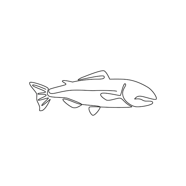 Een enkele doorlopende lijntekening van zalm voor vers vlees Vectorillustratie van het ontwerp van de tekening van riviervissen