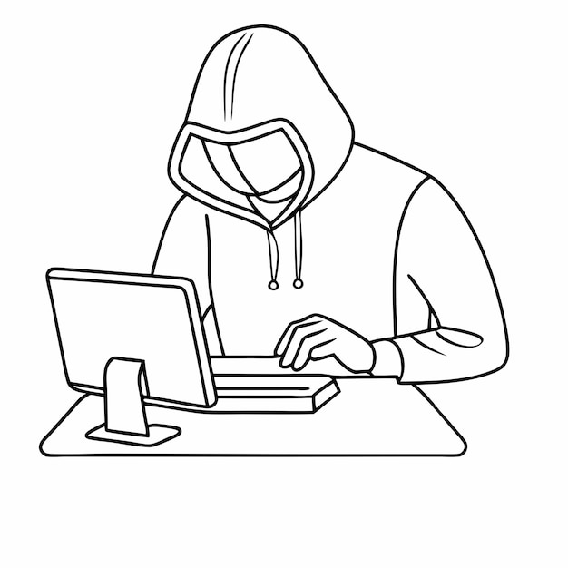 Een enkele lijn tekening van een computer hacker stereotype in een lijn kunst vector illustratie 3