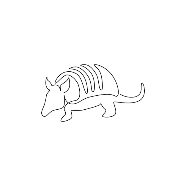 Eén enkele lijn tekening van exotische armadillo voor logo Leathery gepantserd schelp zoogdier voor icoon