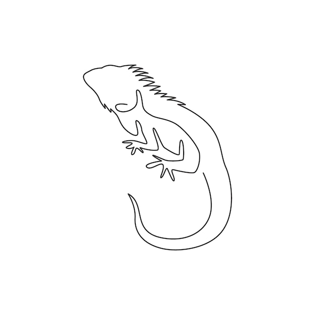 Een enkele lijntekening van exotische schattige reptielachtige dierenleguaan voor de logo-identiteit van de dierenliefhebber