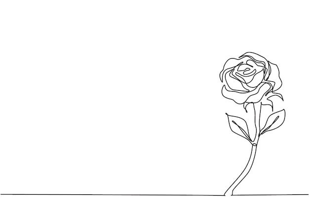 Een enkele lijntekening van verse mooie romantische roze bloem groet uitnodiging ontwerp vector