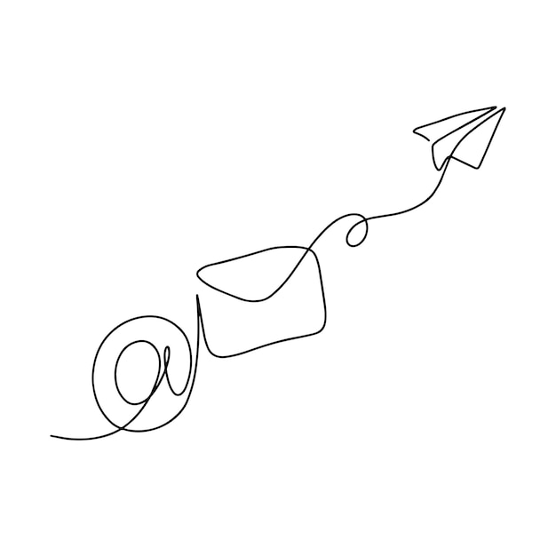 Een envelop en een papieren vliegtuigje in één regel Een continue handgetekende zakelijke metafoor van creativiteit en vrijheid van ambacht Vectorillustratie