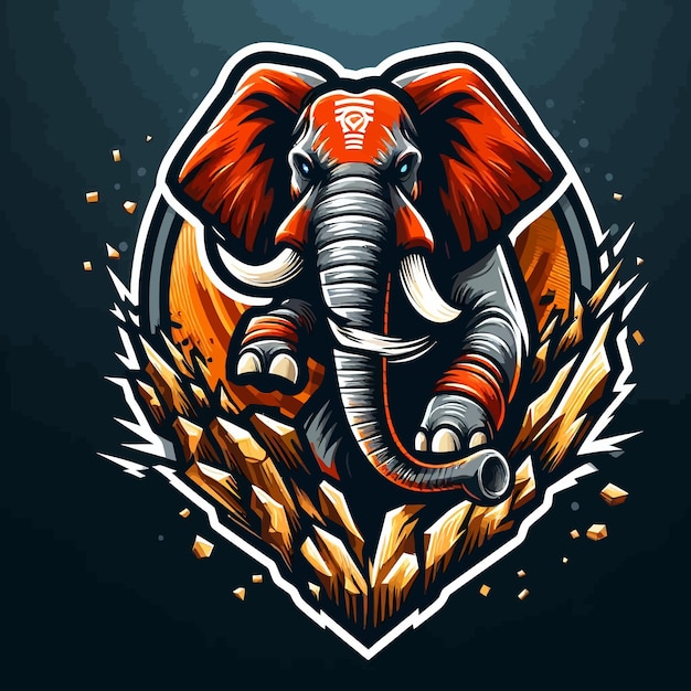 Een esport logo van een Afrikaanse olifant met een aardbeving element