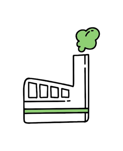 Een fabriek met uitstoot van Co2-gas Het concept van klimaatverandering is groene energie Vector doodle