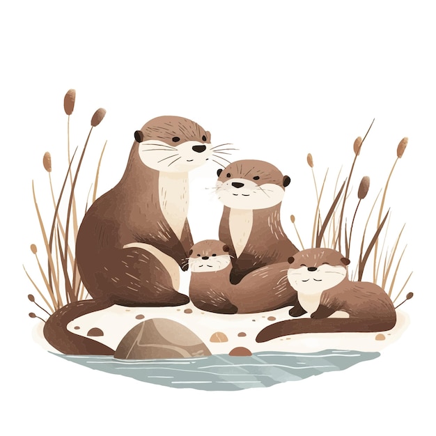 Vector een familie otters 4