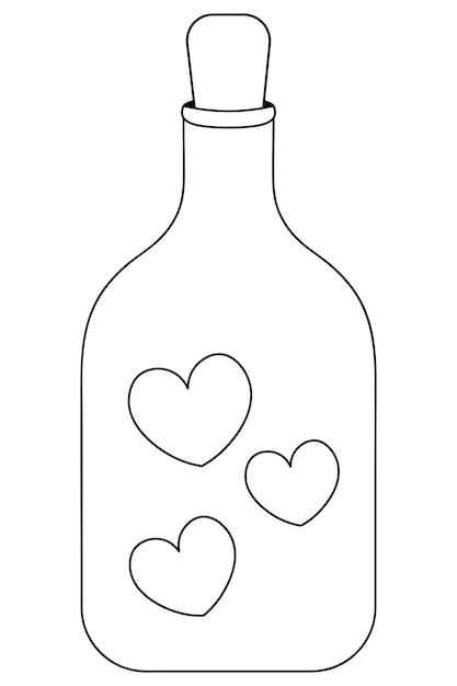 Een flesje liefde. Harten zijn opgesloten in een glazen flesje. De glazen container is afgesloten met een stop