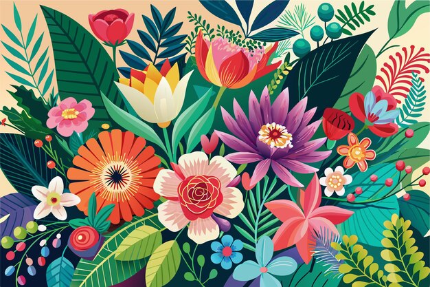 Vector een florale collage sjabloon met levendige bloemen en bladeren illustratie