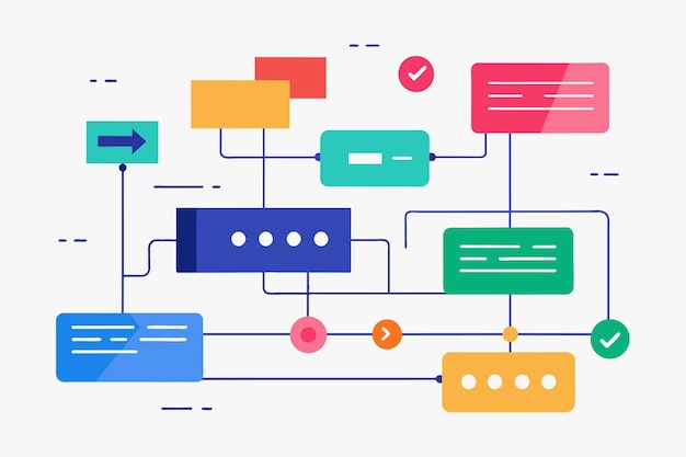 Een flowchart met verschillende soorten spraakbubbels voor communicatieplanning en -strategie Message flowcharts trending Eenvoudige en minimalistische platte vectorillustratie