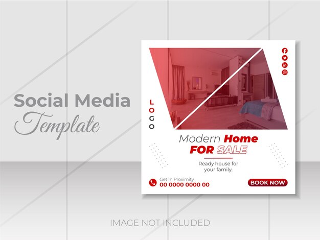 Vector een flyer-sjabloon voor sociale media met een afbeelding van een woonkamer en een bank.