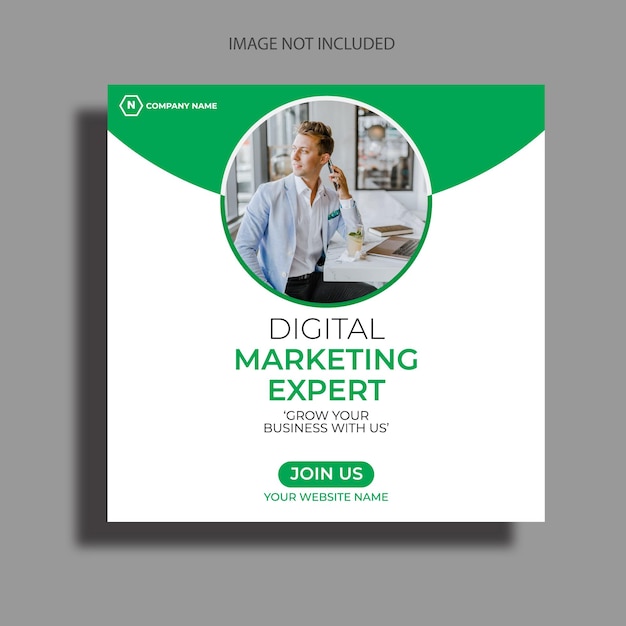 Een flyer voor digitale marketingexperts die te zien is.