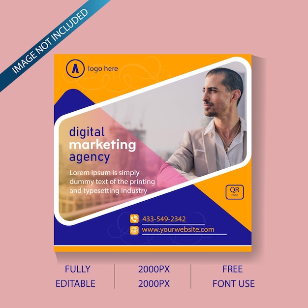 Een flyer voor een digitaal marketingbureau dat openstaat voor een foto van een man.