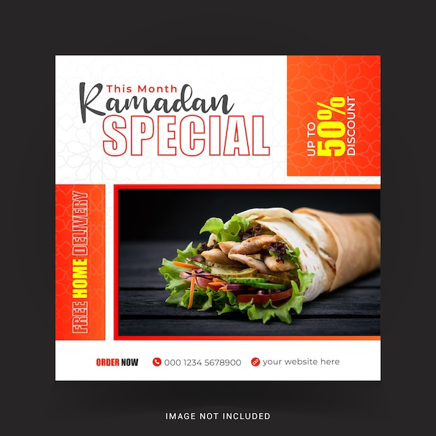 Een flyer voor ramadan special met een afbeelding van een broodje erop.