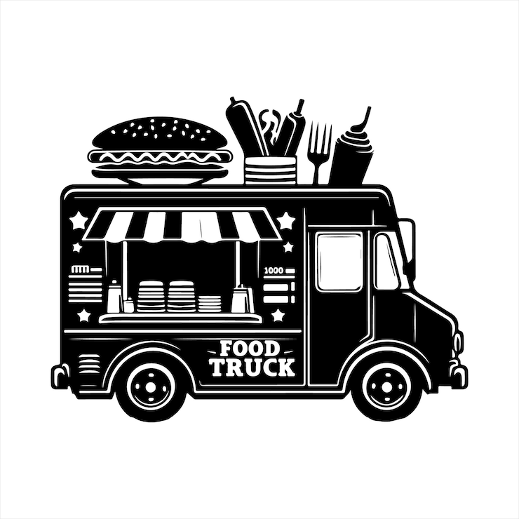 Vector een food truck met een bord waarop staat food truck