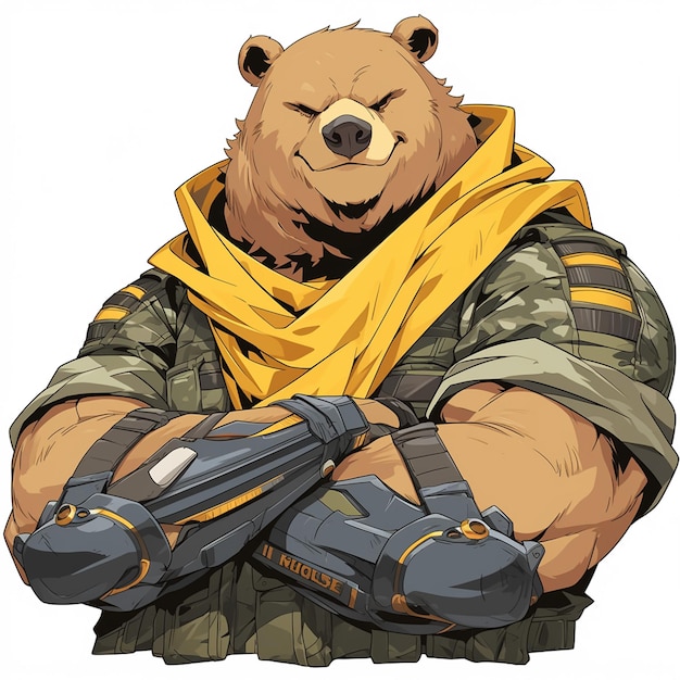 Een formidabele beer soldaat cartoon stijl