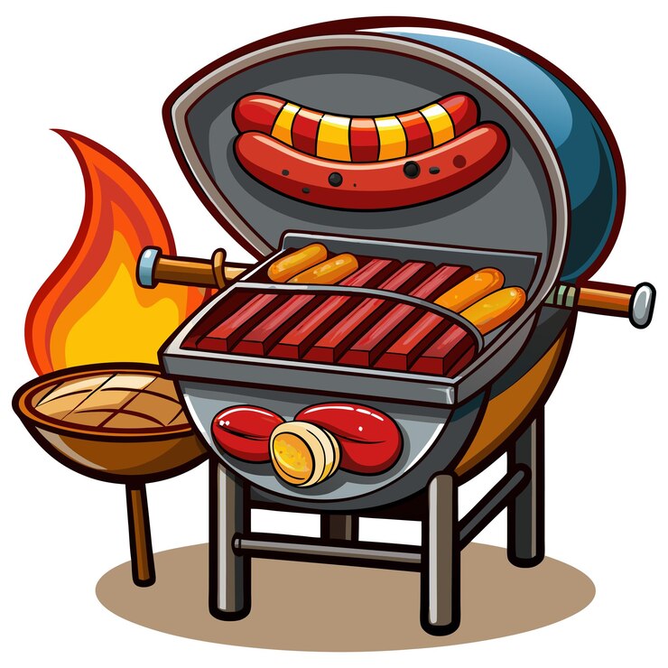 Vector een foto van een grill met een hotdog en worst erop