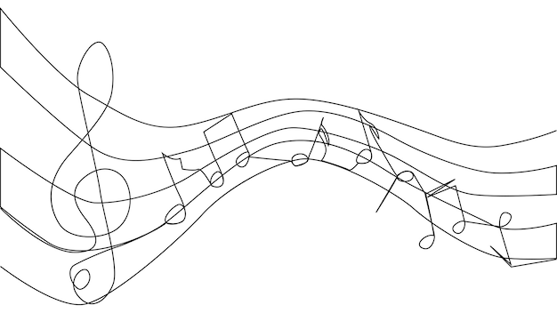 Vector een g-sleutel en noten worden getekend door een enkele zwarte lijn op een witte achtergrond doorlopende lijntekening illustratie