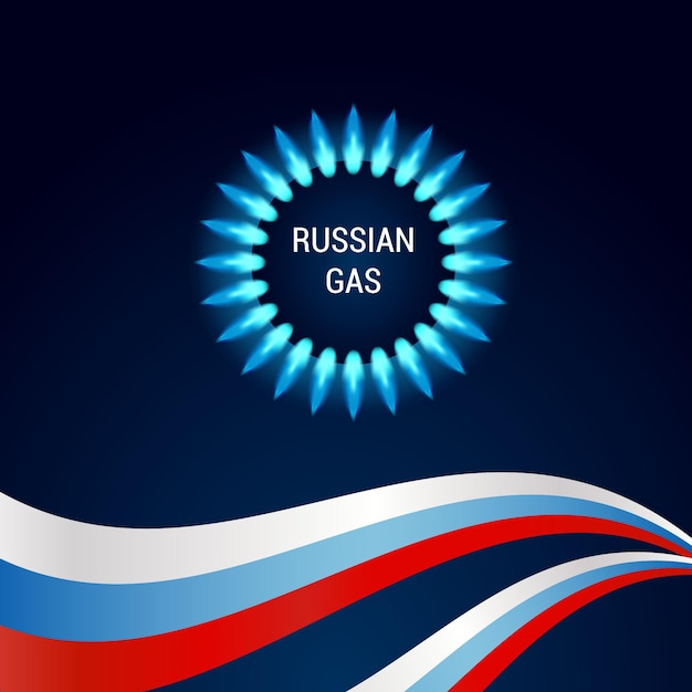 Een gasbrander met een driekleurige vlag van rusland het concept van gasbetaling in roebels