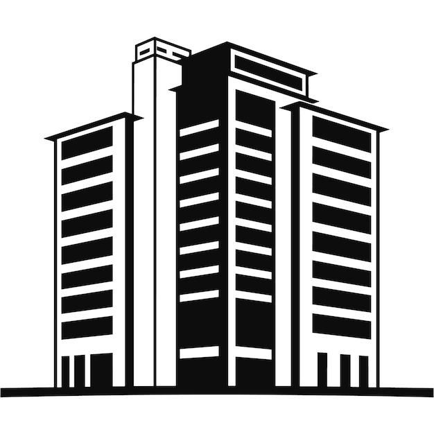 Een gebouw silhouet pictogram eenvoudige vector zwart-wit illustraties