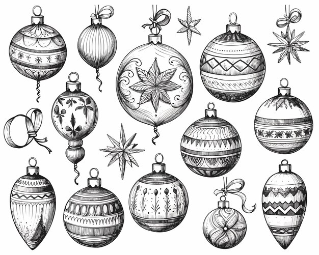 Een gedetailleerde Christmas ornament clip art set illustratie