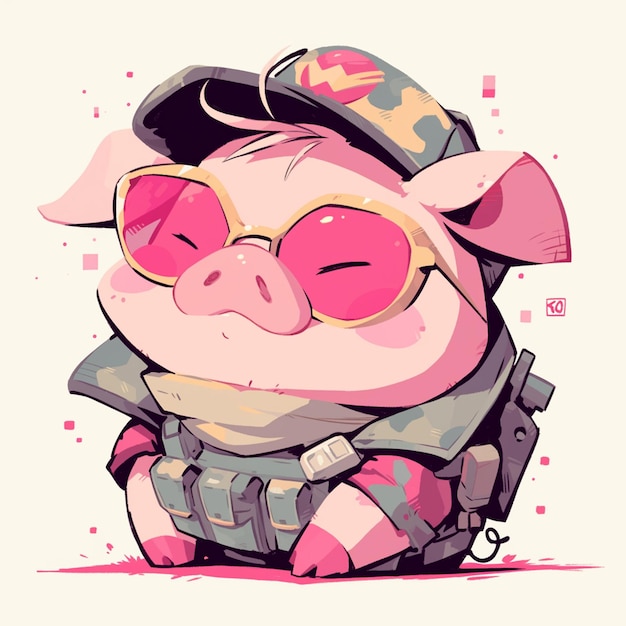 Een gedisciplineerde varkens soldaat cartoon stijl