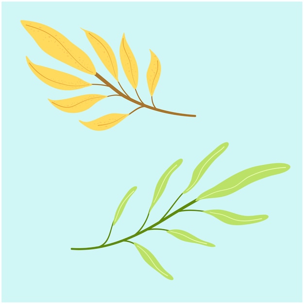 Een geel en groen blad op een blauwe achtergrond