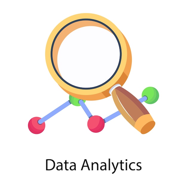 Een geel vergrootglas met de woorden data-analyse erop.