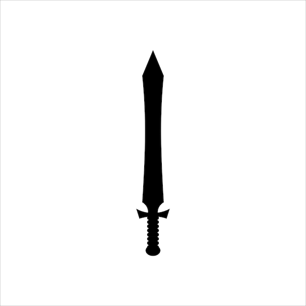 Een geïsoleerd zwaardpictogram op een witte achtergrond Fantasy Warrior Silhouette ontwerp wapens