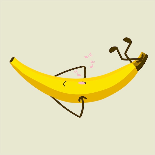 Vector een gele banaan zwaaiend van plezier en fluitend een melodie voor zichzelf bliss en plezier vector
