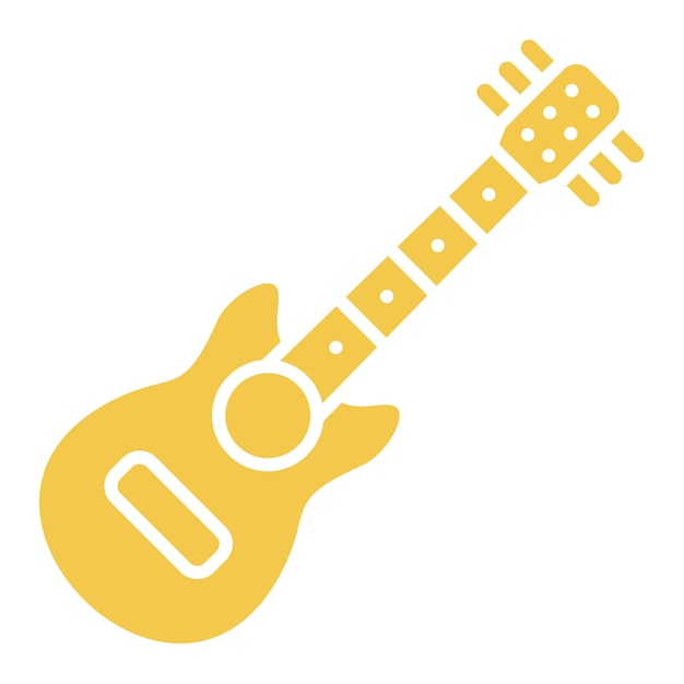 een gele gitaar met een witte achtergrond en een geel label dat de gitaar zegt