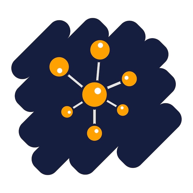 Een gele molecule op een donkerblauwe abstracte achtergrond Het onderwerp van de wetenschap