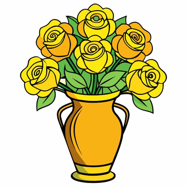 een gele vaas met gele rozen erin