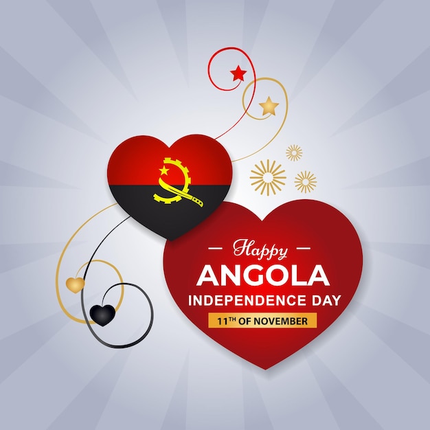 Een gelukkige affiche van de onafhankelijkheidsdag van angola met een hart en een vlag erop.