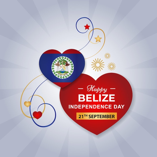 Een gelukkige affiche van de onafhankelijkheidsdag van belize met een hart en een vlag.