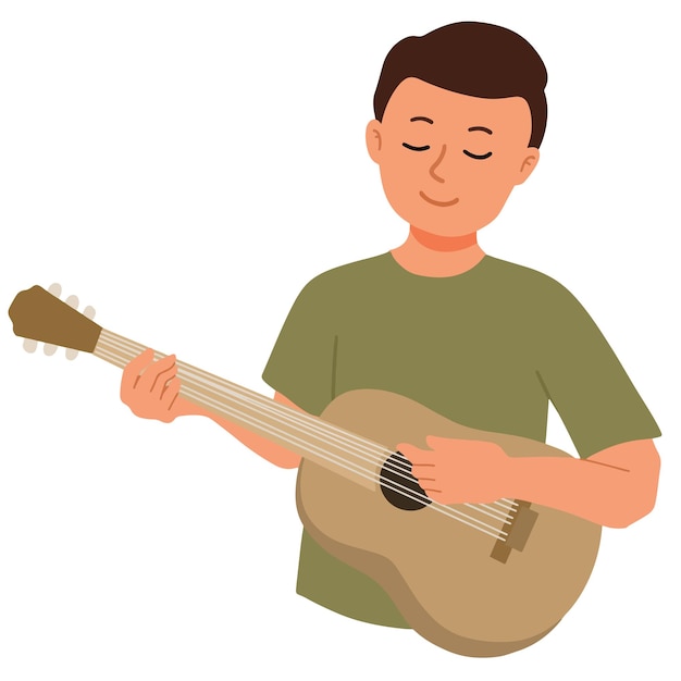 Een gelukkige man die gitaar speelt illustratie