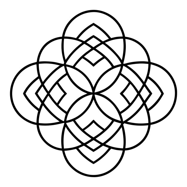 Een geometrisch ornamentontwerp met met elkaar verweven vierkanten en cirkels creëert een evenwichtig patroon