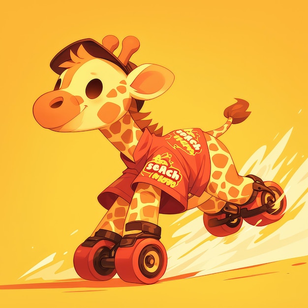 Een giraf rolschaats in cartoon stijl