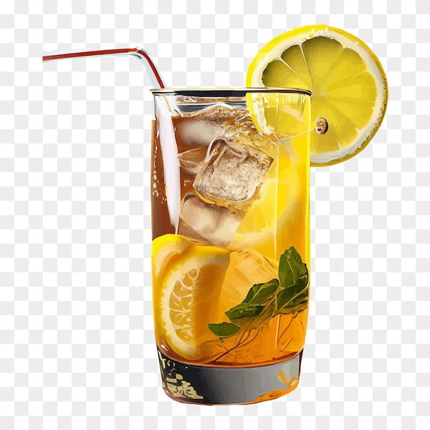 Een glas limonade met muntbladeren en een stukje limoen op een doorzichtige achtergrond