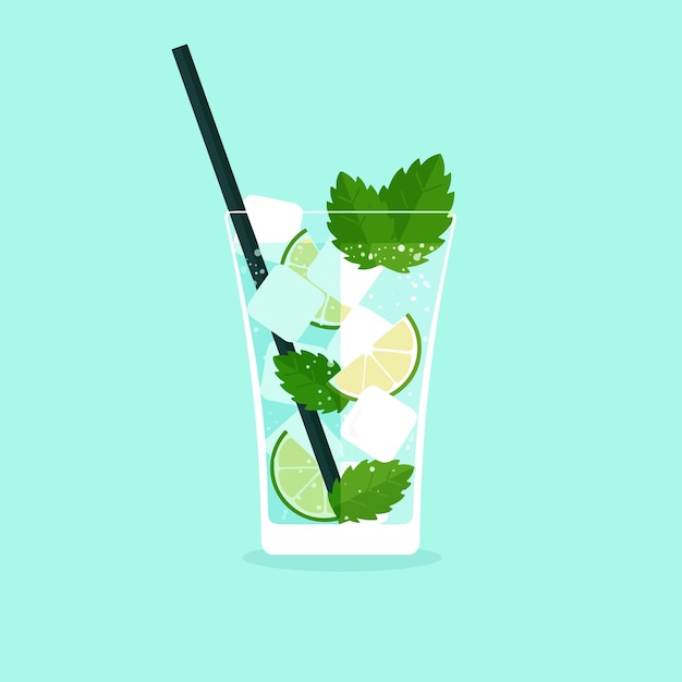 Vector een glas mojito met een rietje erin.