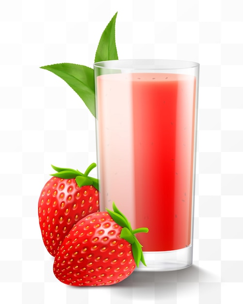 Een glas vers aardbeien sap of smoothie een kop cocktail of yoghurt met aardbeien